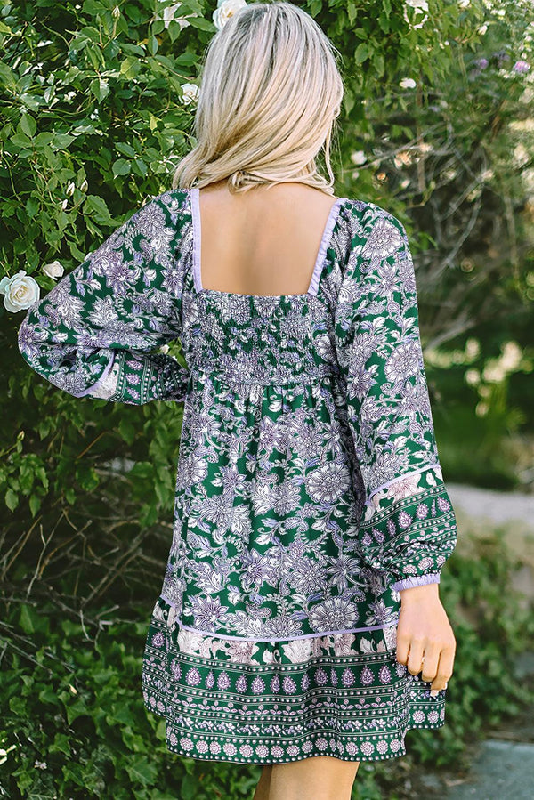 Robe a-line florale - élégance verte pour femmes