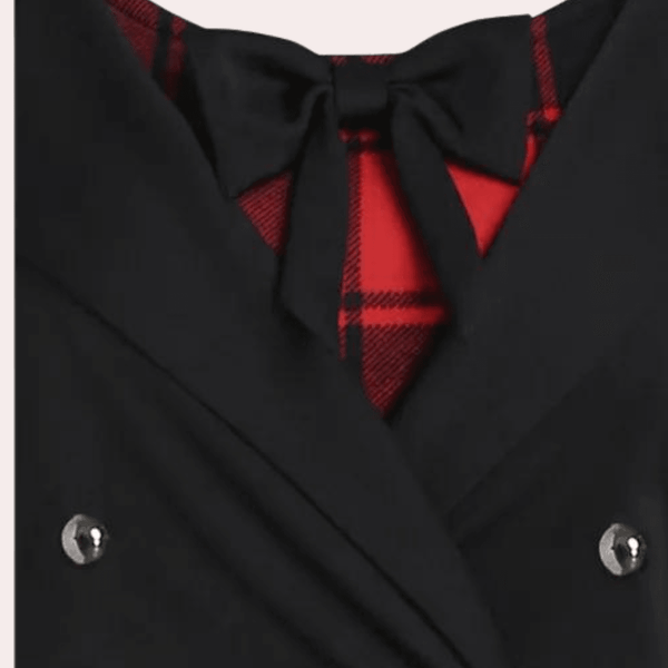 Robe a-line à motifs carreaux - élégante robe longue à manches longues