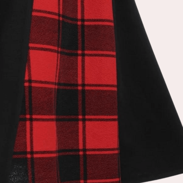 Robe a-line à motifs carreaux - élégante robe longue à manches longues