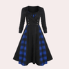 Robe a-line à motifs carreaux - élégante robe longue à manches longues
