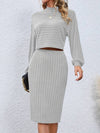 Ensemble décontracté femme en maille côtelée - haut et robe midi ajustée pour le quotidien