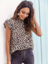Blouse à imprimé léopard pour femmes - top beige à manches volantées pour occasions décontractées chic