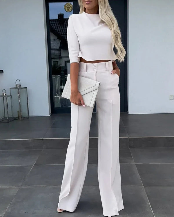 Ensemble crop top et pantalon 2 pièces - tenue élégante pour le bureau