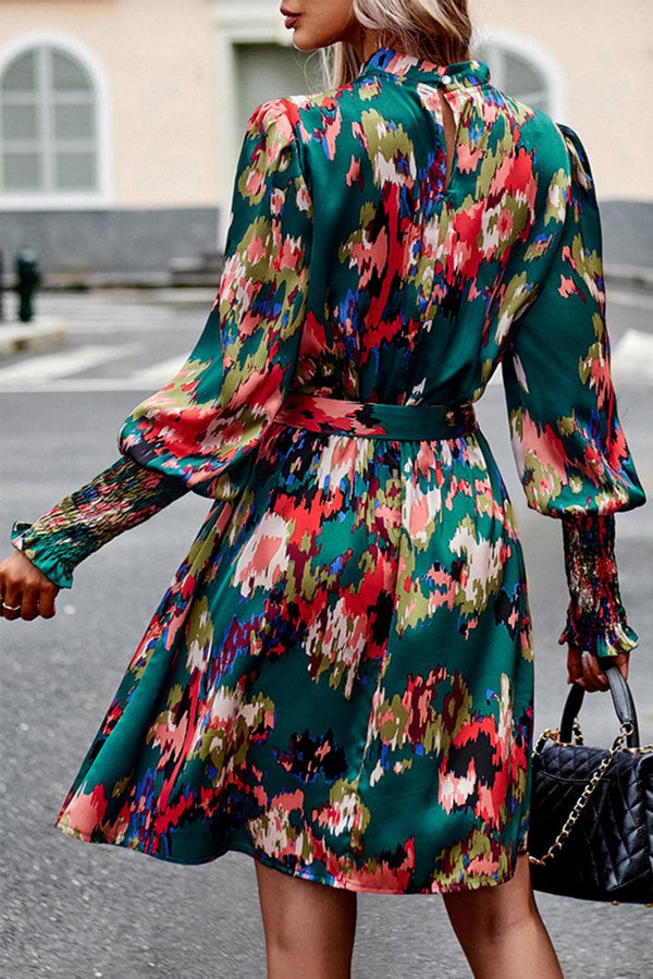 Robe mini à motif abstrait - robe verte élégante pour femmes