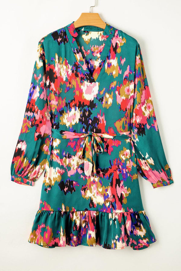 Robe mini à motif abstrait - robe verte élégante pour femmes
