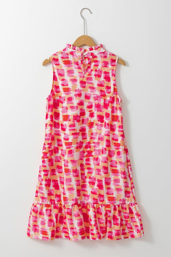 Robe mini sans manches - imprimé abstrait rose pour femme