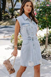 Robe en denim bleu clair - robe sans manches avec poches fonctionnelles