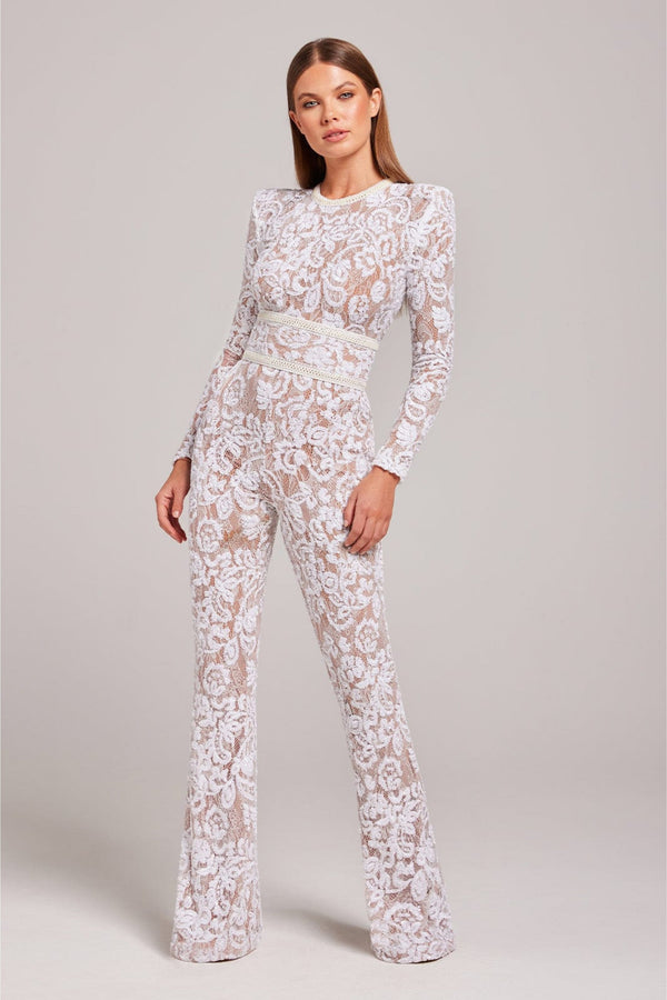 Combinaison en dentelle pour femmes - élégante tenue de soirée avec pantalons évasés et manches longues estilées