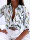 Blouse légère pour femmes avec motif feuilles - chemisier élégant à manches longues pour le quotidien