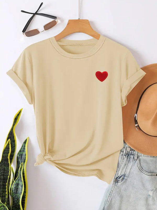 T-shirt casual féminin avec détail cœur - tee en coton doux pour le quotidien
