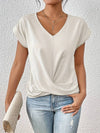 T-shirt femme à col v avec détail twist - blouse chic à manches courtes pour un style quotidien