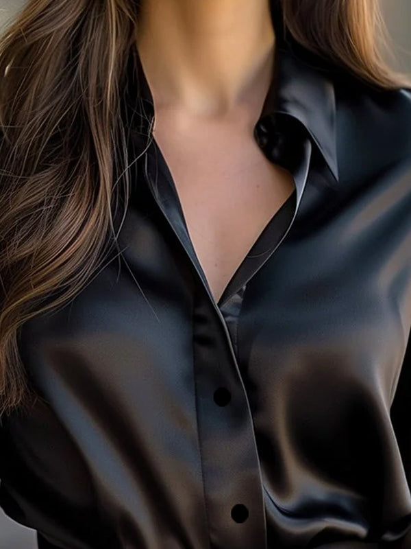 Blouse satin élégante - top féminin à manches longues