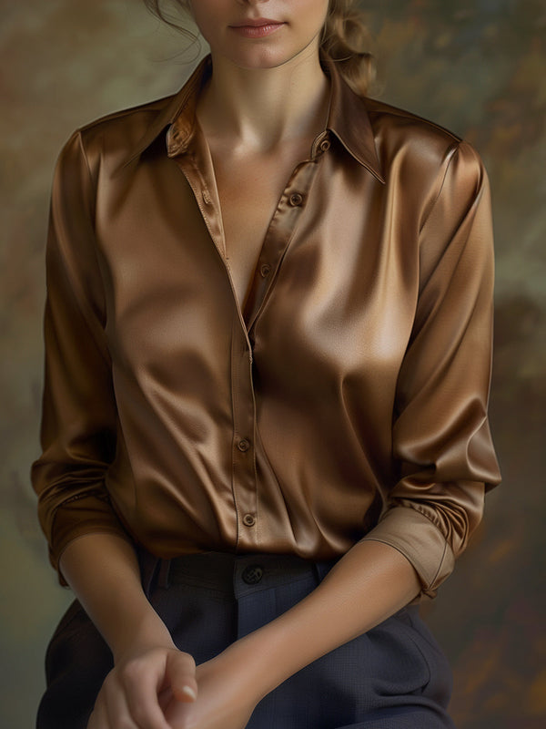 Blouse satin élégante - top féminin à manches longues