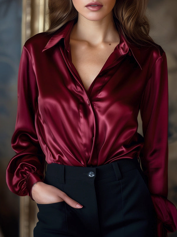 Blouse satin élégante - top féminin à manches longues