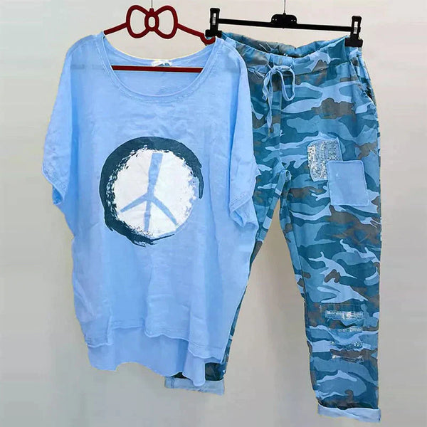 Ensemble décontracté femme 2 pièces : t-shirt ample et pantalon camouflage - mode lounge au quotidien