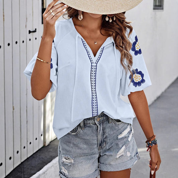 Blouse brodée femme - haut floral léger pour un style estival sans effort