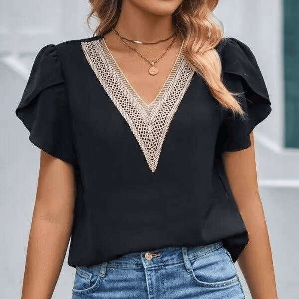 Blouse élégante en dentelle pour femmes - top chic à manches courtes au design polyvalent