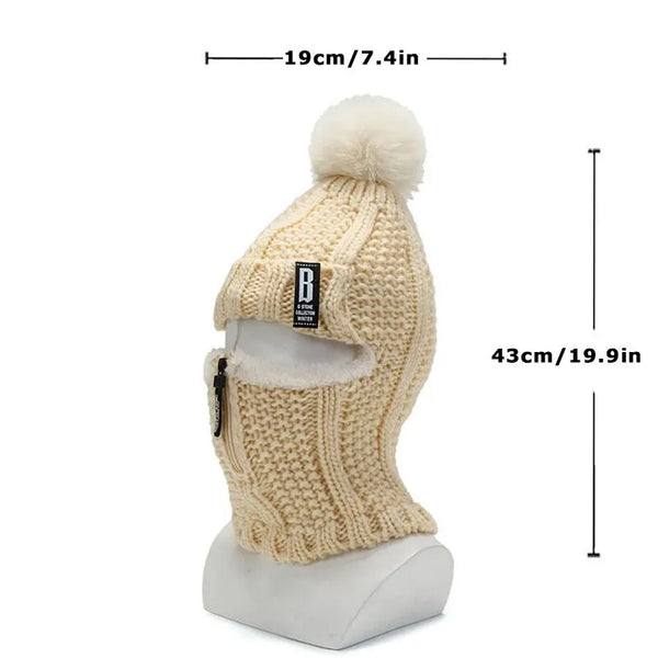 Bonnet balaclava en tricot avec fermeture éclair - accessoire d'hiver pour femmes