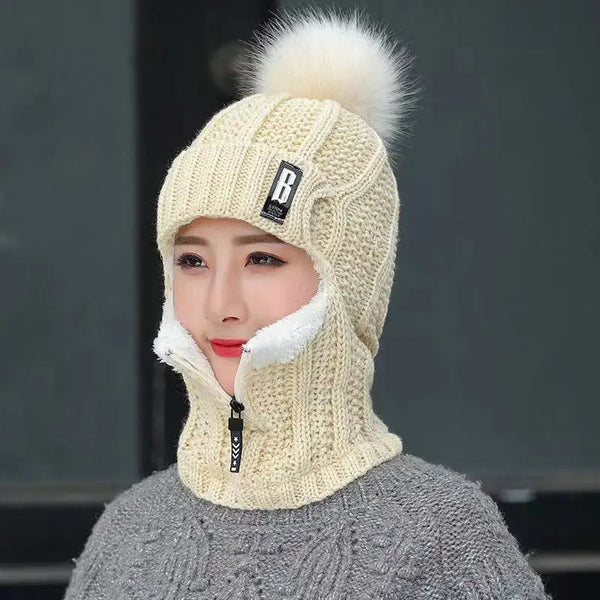 Bonnet balaclava en tricot avec fermeture éclair - accessoire d'hiver pour femmes