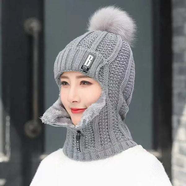 Bonnet balaclava en tricot avec fermeture éclair - accessoire d'hiver pour femmes