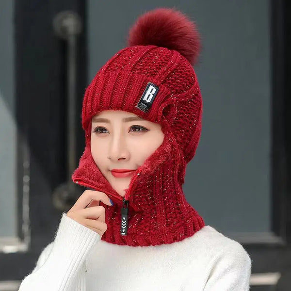 Bonnet balaclava en tricot avec fermeture éclair - accessoire d'hiver pour femmes