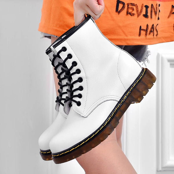 Bottes cheville à lacets - chaussures plateformes blanches tendance pour femmes