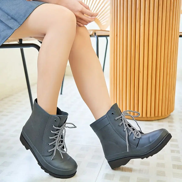 Bottes chevilles en caoutchouc pour femmes - chaussures lacées imperméables