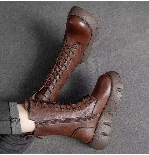 Bottes de combat lacées - chaussures à semelle épaisse pour femmes