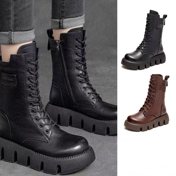 Bottes de combat lacées - chaussures à semelle épaisse pour femmes