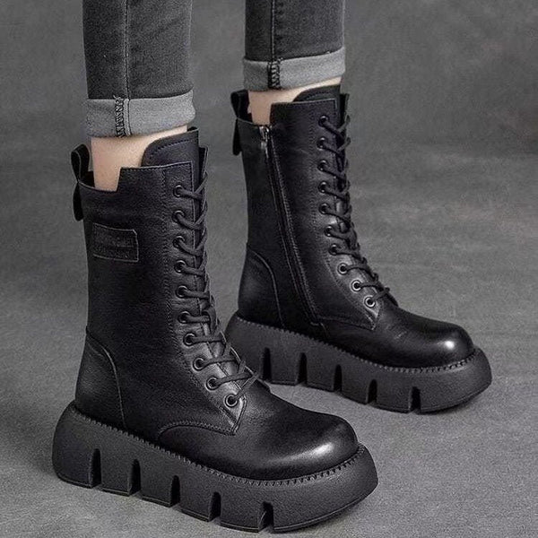 Bottes de combat lacées - chaussures à semelle épaisse pour femmes
