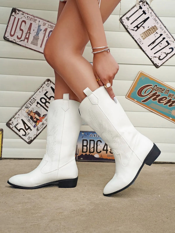 Bottes de cowboy - chaussures en simili cuir élégantes pour femmes avec doublure douce