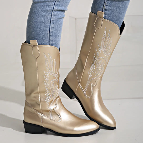Bottes de cowboy - chaussures en simili cuir élégantes pour femmes avec doublure douce