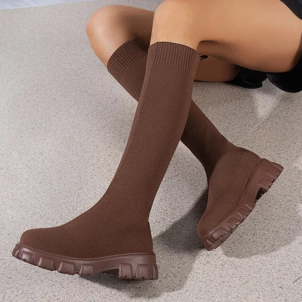 Bottes hautes en tricot - élégantes bottes chaussettes stretch pour femmes