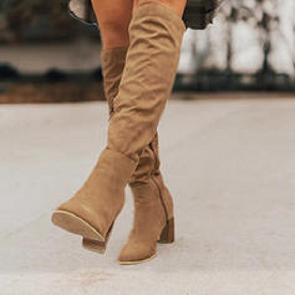 Bottes montantes - élégantes bottines à talons en daim pour femmes