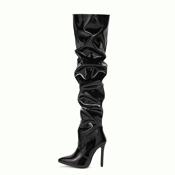 Bottes montantes en faux latex - chaussures à talons tendance pour femmes