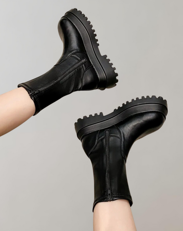 Bottes noires hauteur genoux - chaussures à semelle épaisse pour dames