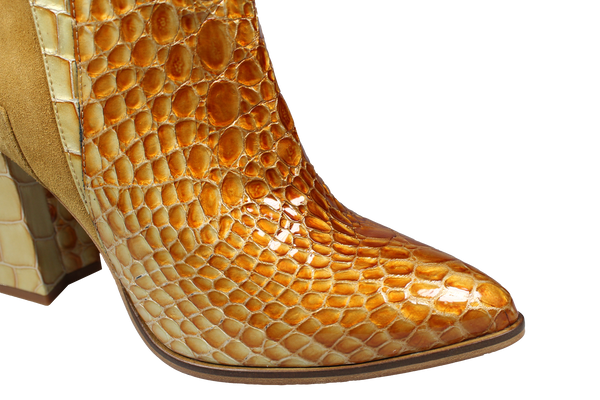 Bottines à talons hauts - élégantes bottines en daim imprimées motif reptile dorées pour femmes