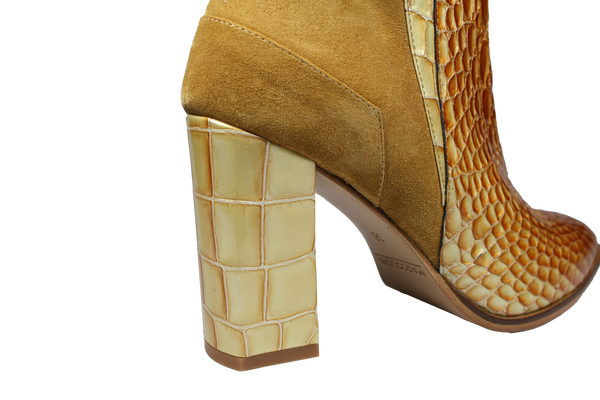 Bottines à talons hauts - élégantes bottines en daim imprimées motif reptile dorées pour femmes