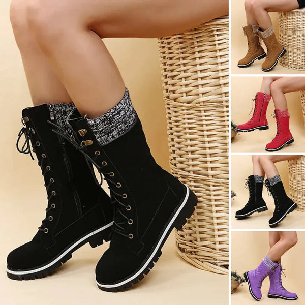 Bottines d'hiver à lacets pour femmes - élégantes en suède noir