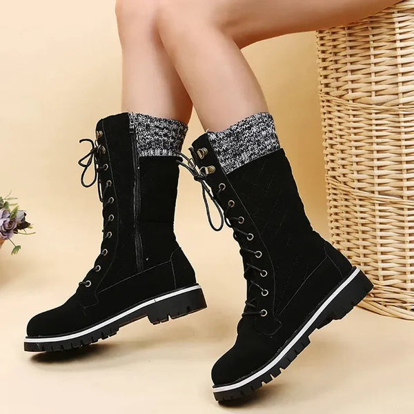 Bottines d'hiver à lacets pour femmes - élégantes en suède noir