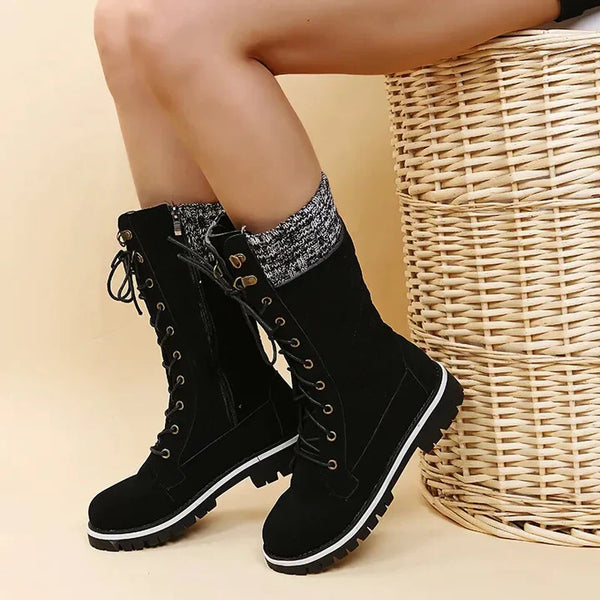 Bottines d'hiver à lacets pour femmes - élégantes en suède noir
