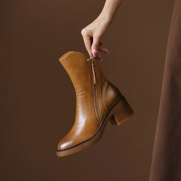 Bottines élégantes en cuir avec fermeture éclair et talon