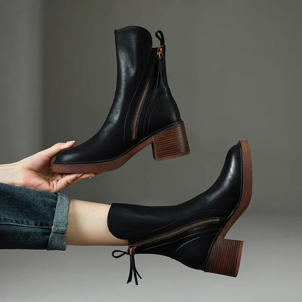 Bottines élégantes en cuir avec fermeture éclair et talon