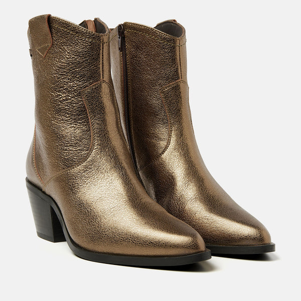Bottines en similicuir (PU) - bronze métallique style western pour femmes