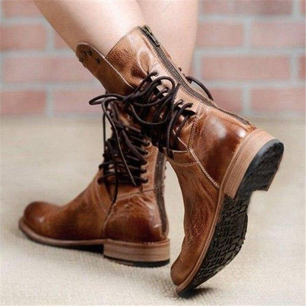 Bottines en cuir marron - élégantes chaussures à lacets pour femmes