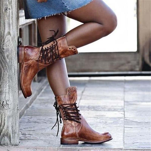 Bottines en cuir marron - élégantes chaussures à lacets pour femmes