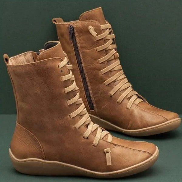 Bottines en cuir pour femmes - chaussures d'hiver tendance à lacets