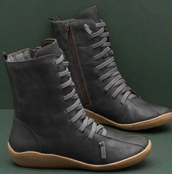 Bottines en cuir pour femmes - chaussures d'hiver tendance à lacets