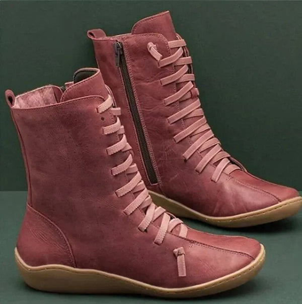Bottines en cuir pour femmes - chaussures d'hiver tendance à lacets