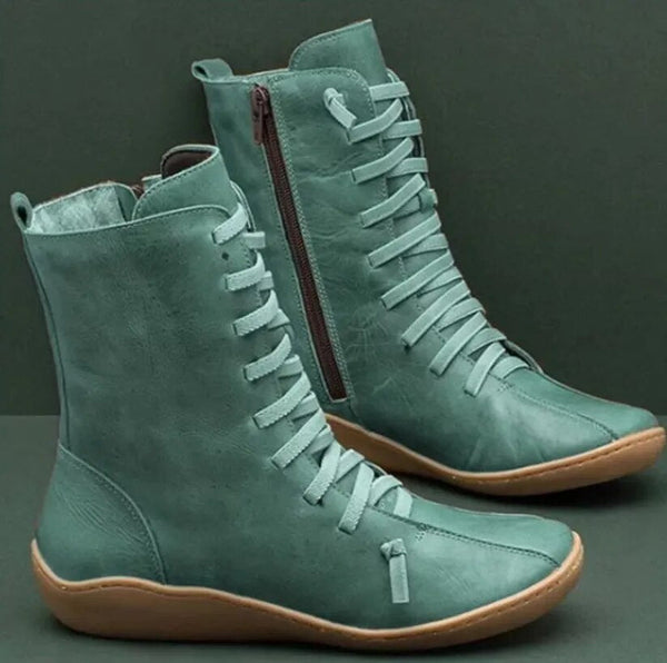 Bottines en cuir pour femmes - chaussures d'hiver tendance à lacets